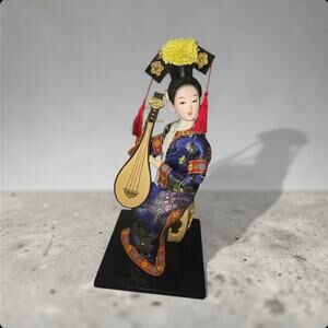 Vintage Pair of Japanese Ningyo Dolls: Geisha Musician & Samurai Warrior